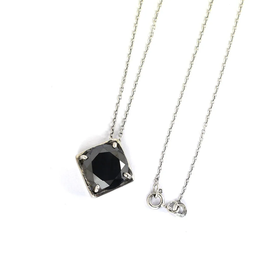 5 Ct Certified Round Black Diamond Solitaire Pendant In 925 Silver. AAA Quality Great Design & Shine