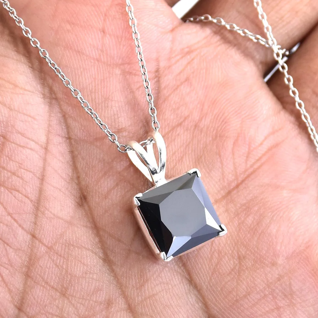 5.50 Ct Princess Cut Black Diamond Pendant with 925 Sterling Silver, Certified- Amazing Collection