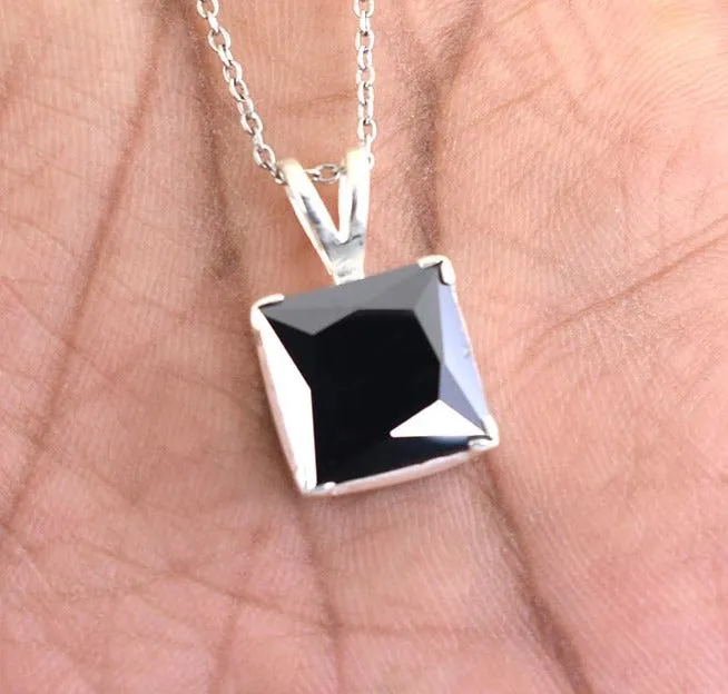 5.50 Ct Princess Cut Black Diamond Solitaire Pendant with Bezel Setting- Excellent Quality & Great Shine