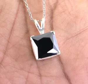 5.50 Ct Princess Cut Black Diamond Solitaire Pendant with Bezel Setting- Excellent Quality & Great Shine