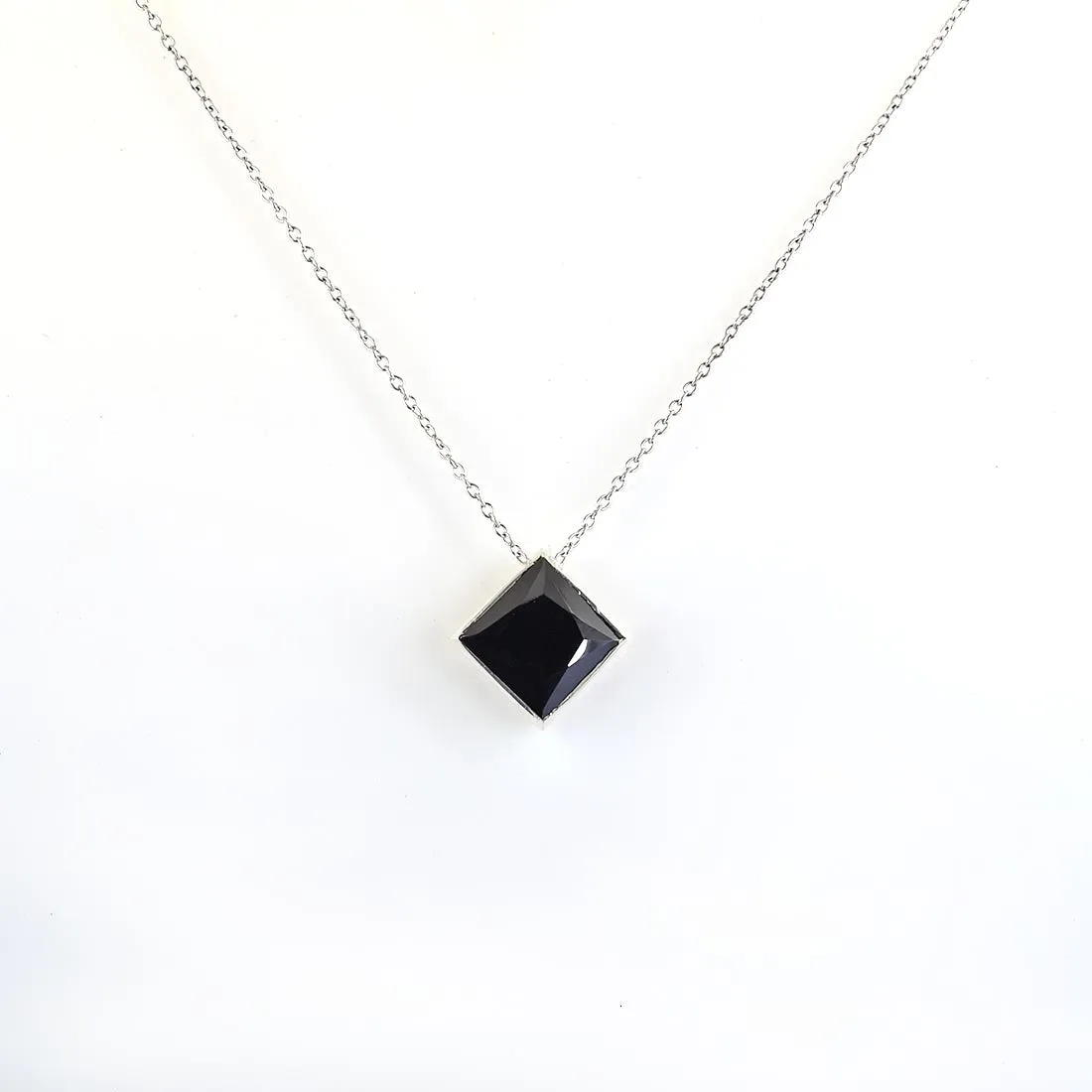 6.20 Ct Princess Shape Black Diamond Solitaire Pendant with Bezel Setting- Elegant Look & Great Shine