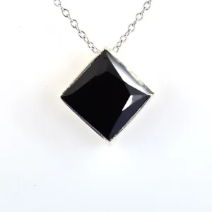 6.20 Ct Princess Shape Black Diamond Solitaire Pendant with Bezel Setting- Elegant Look & Great Shine