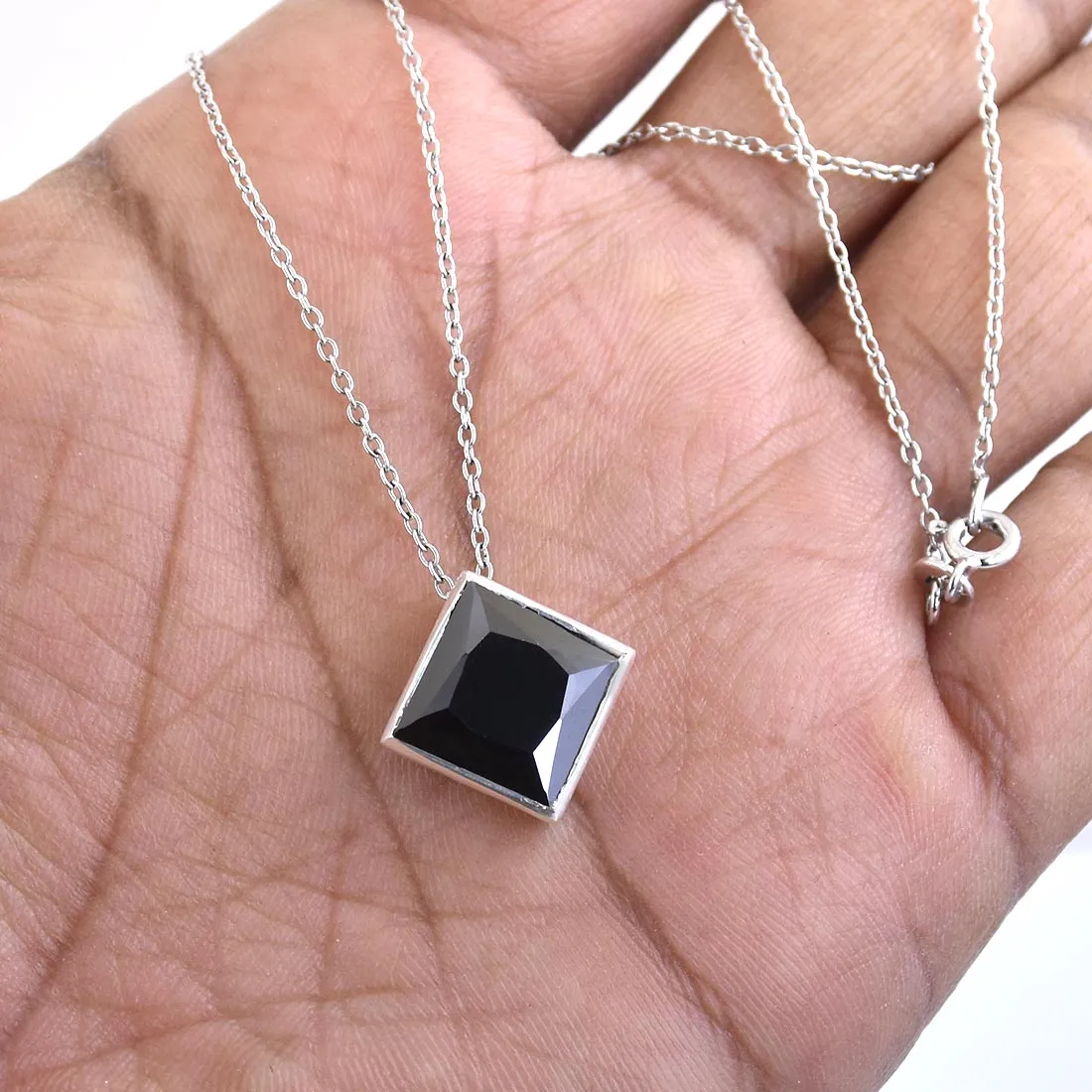 6.20 Ct Princess Shape Black Diamond Solitaire Pendant with Bezel Setting- Elegant Look & Great Shine