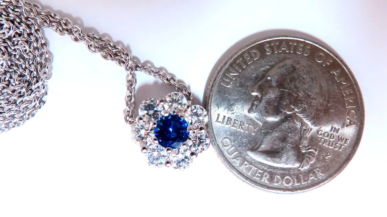 .62ct natural blue sapphire cluster diamond necklace 14kt