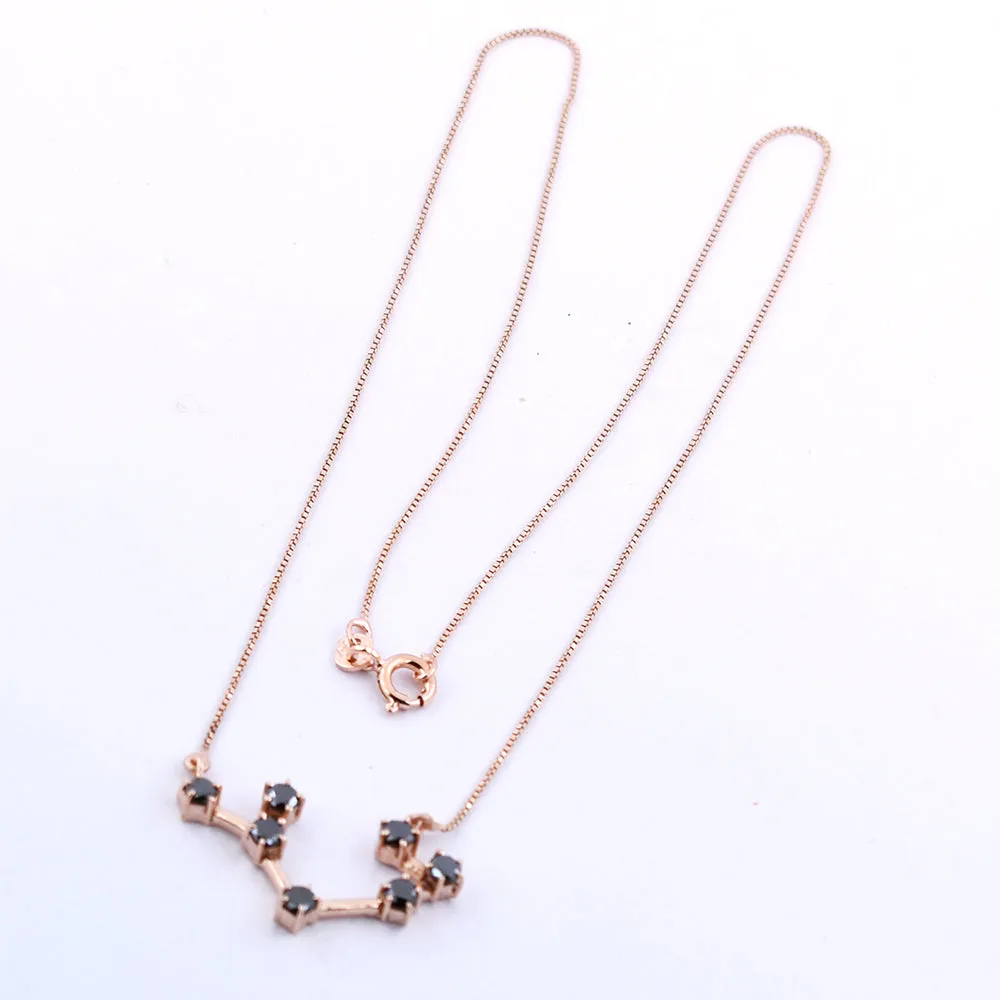 AAA 0.70 Ct Sagittarius Zodiac Sign Black Diamonds Pendant in 925 Silver. Great Brilliance