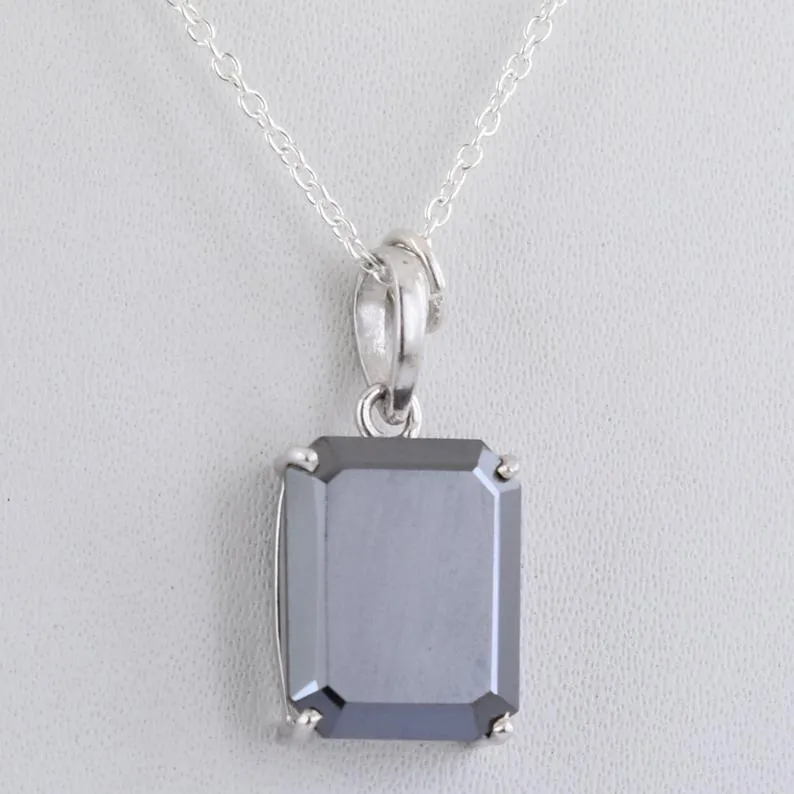 AAA Certified 3ct -5ct Radiant Cut Black Diamond Solitaire Pendant in 925 Silver, Great Shine