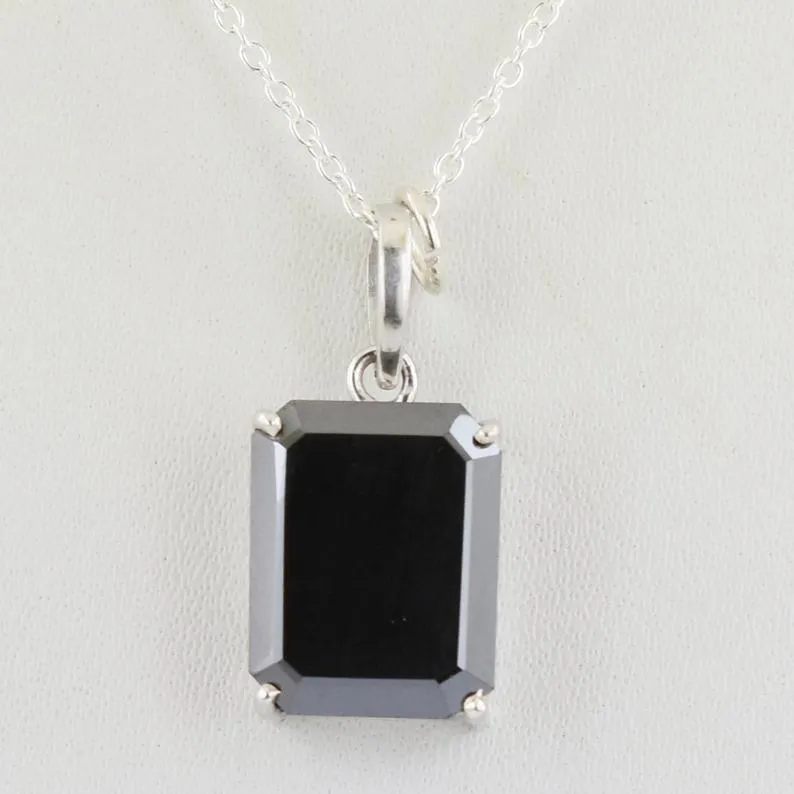 AAA Certified 3ct -5ct Radiant Cut Black Diamond Solitaire Pendant in 925 Silver, Great Shine