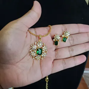 AD Flower Pendant Set With Gold Polish S30