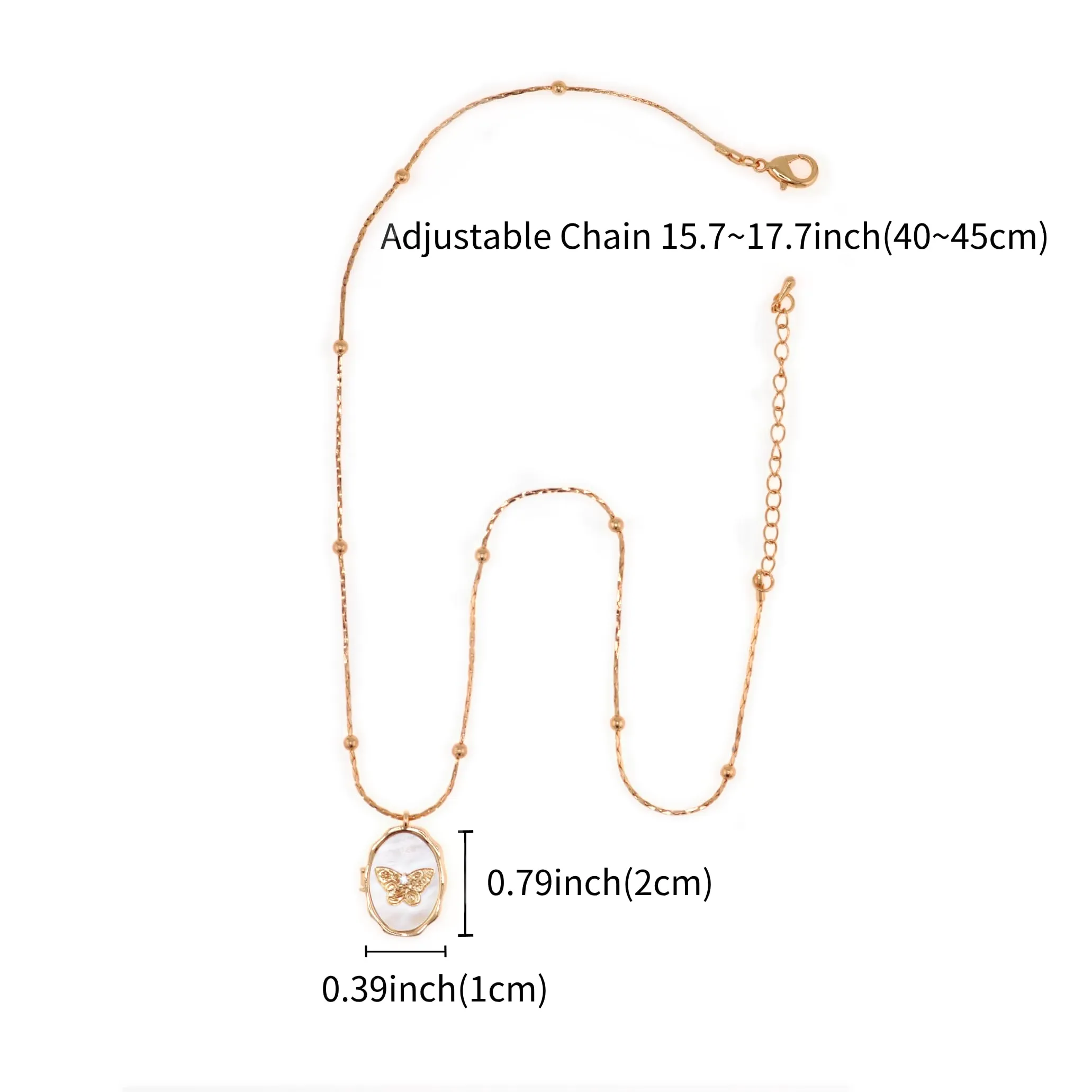 AditiGarden Dainty Gold Necklace for Women 14k Gold Butterfly Shell locket Charm Necklace Women Gifts(17.7'')