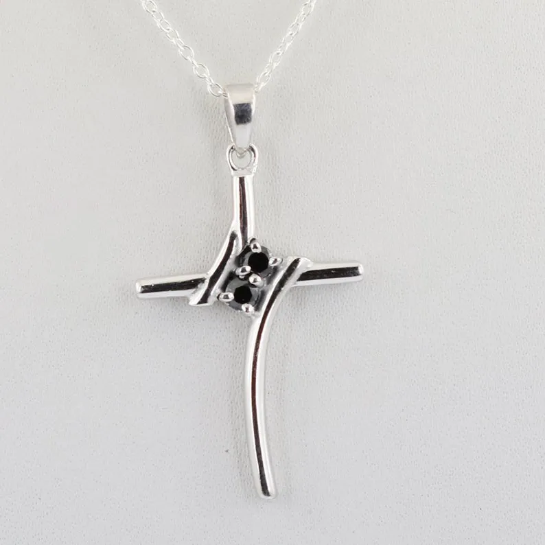 Amazing Black Diamond Cross Pendant in Sterling Silver, Great Shine & Excellent Luster.