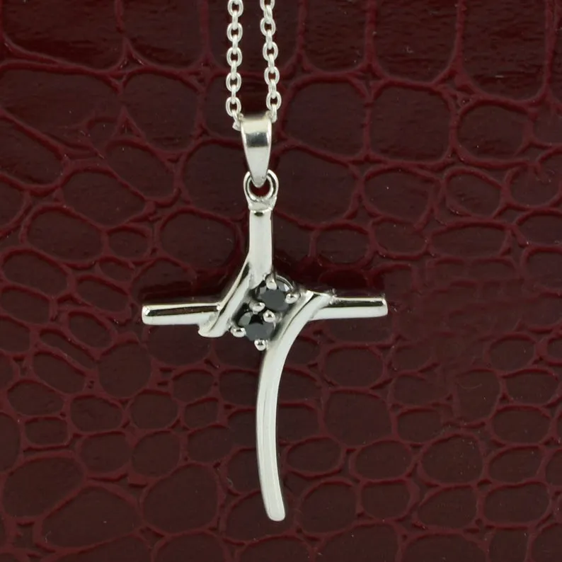 Amazing Black Diamond Cross Pendant in Sterling Silver, Great Shine & Excellent Luster.