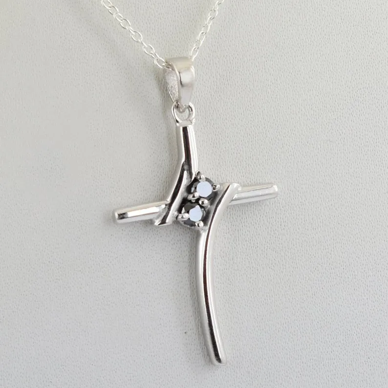 Amazing Black Diamond Cross Pendant in Sterling Silver, Great Shine & Excellent Luster.