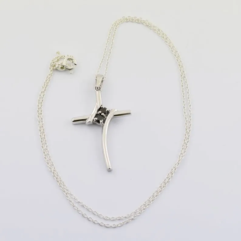 Amazing Black Diamond Cross Pendant in Sterling Silver, Great Shine & Excellent Luster.