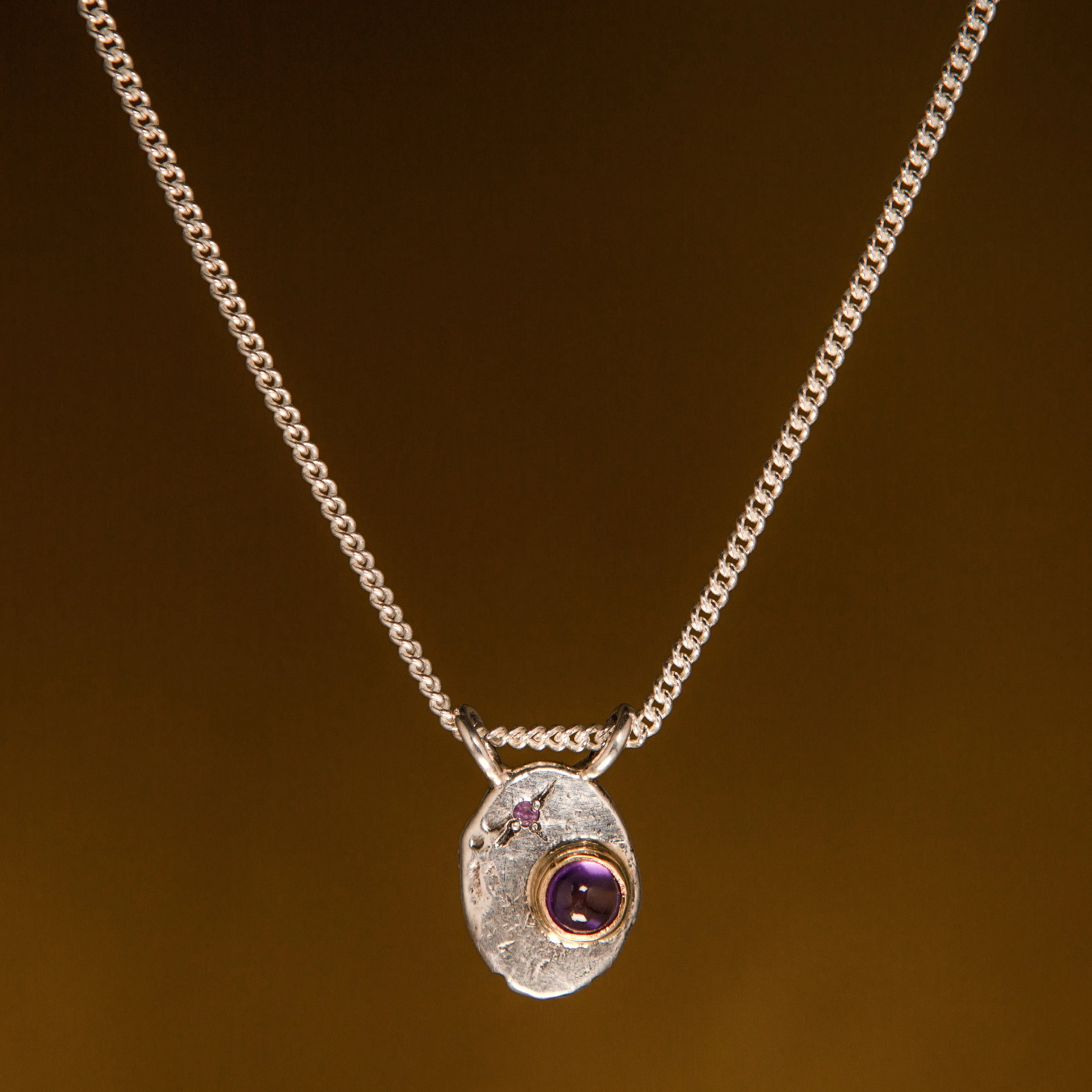 Amulet Necklace in Silver   Gold | Amethyst