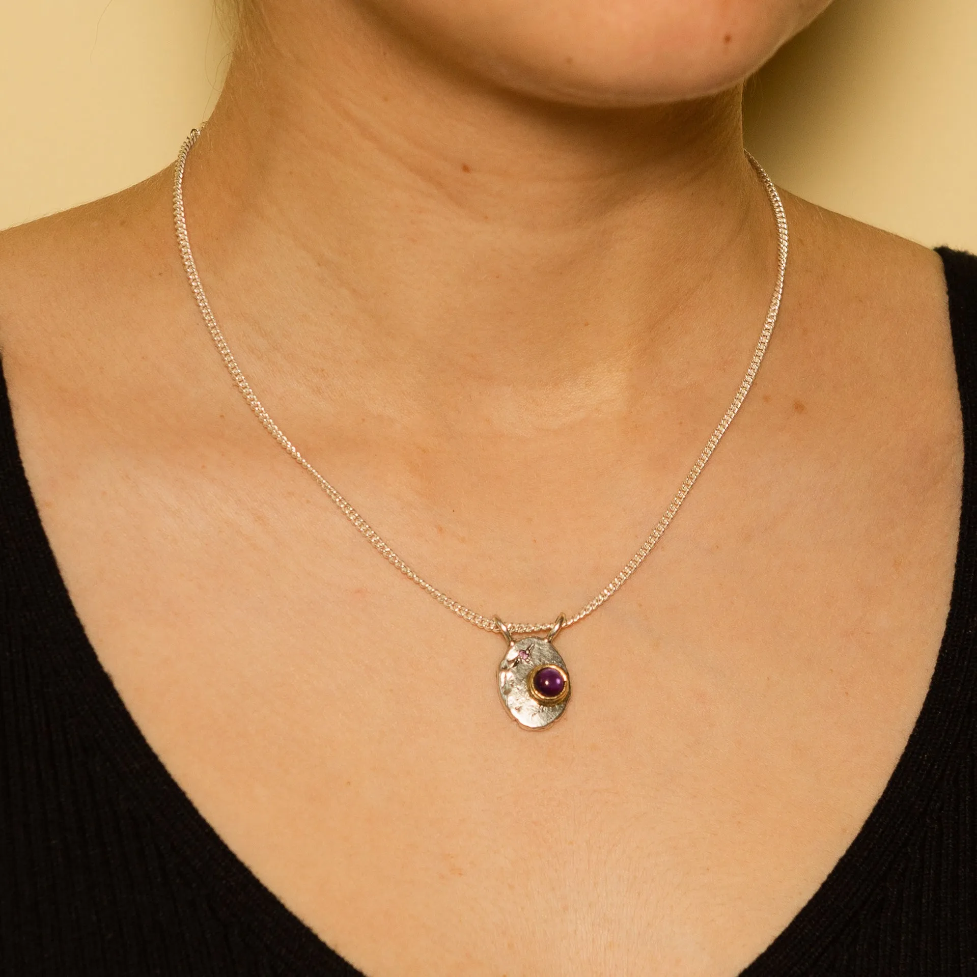 Amulet Necklace in Silver   Gold | Amethyst