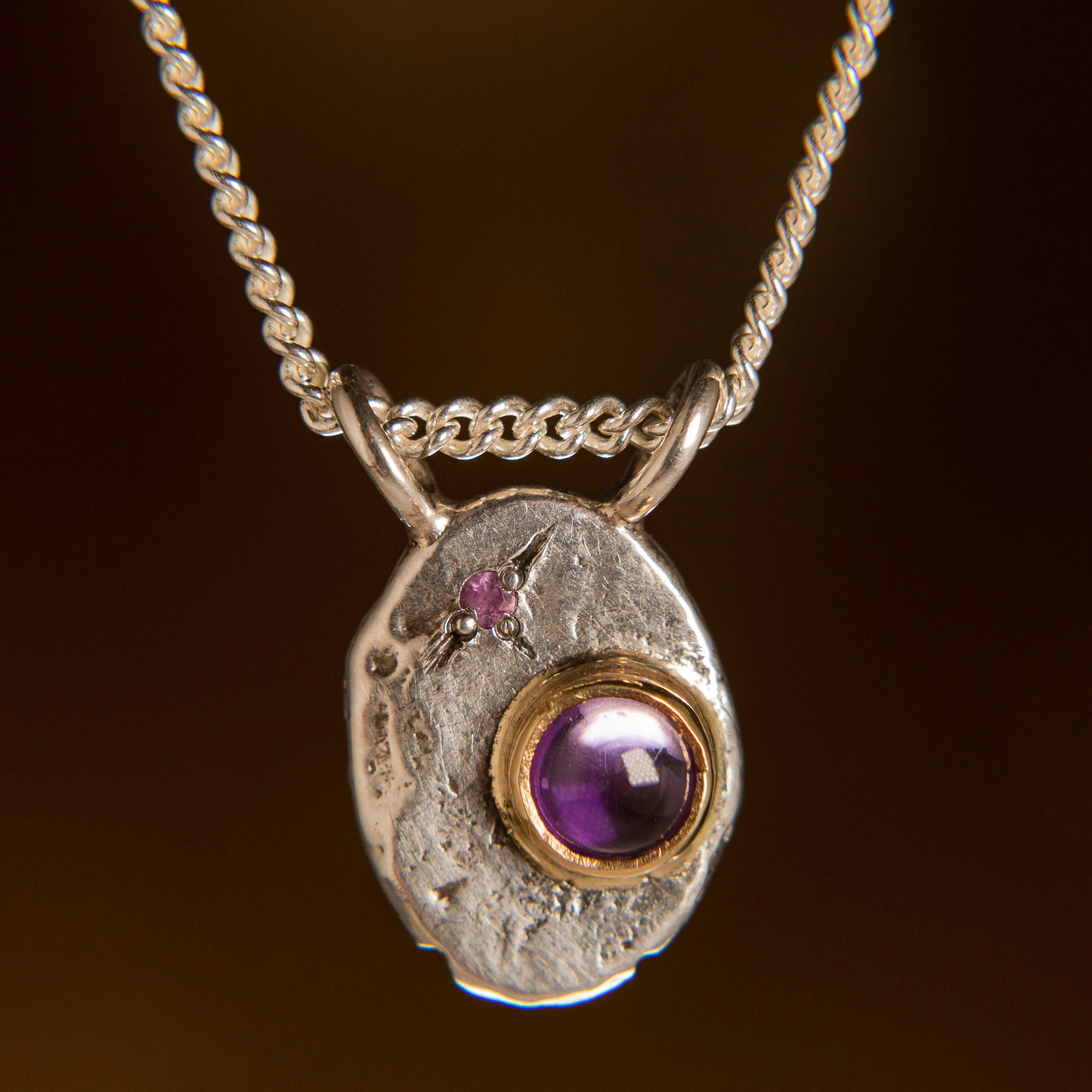 Amulet Necklace in Silver   Gold | Amethyst