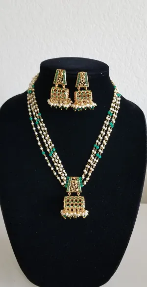 Antique Mala Pendant Set With Gold Plating Green SR47