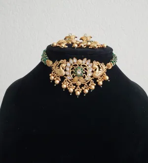 Antique Peacock Necklace With Matte Gold Plating