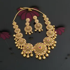 Antique South Indian Necklace With Matte Gold Plating 1126
