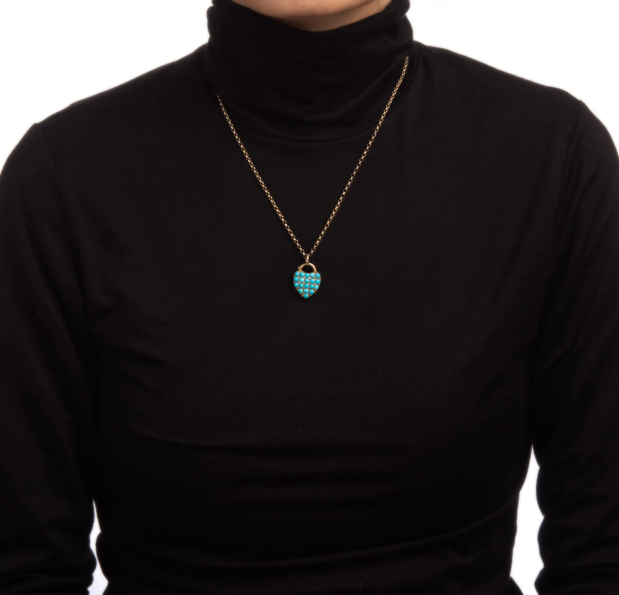 Antique Victorian Turquoise Diamond Necklace Heart Locket 15k Belcher Link
