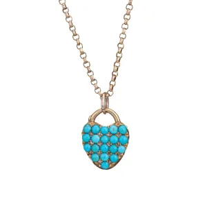Antique Victorian Turquoise Diamond Necklace Heart Locket 15k Belcher Link