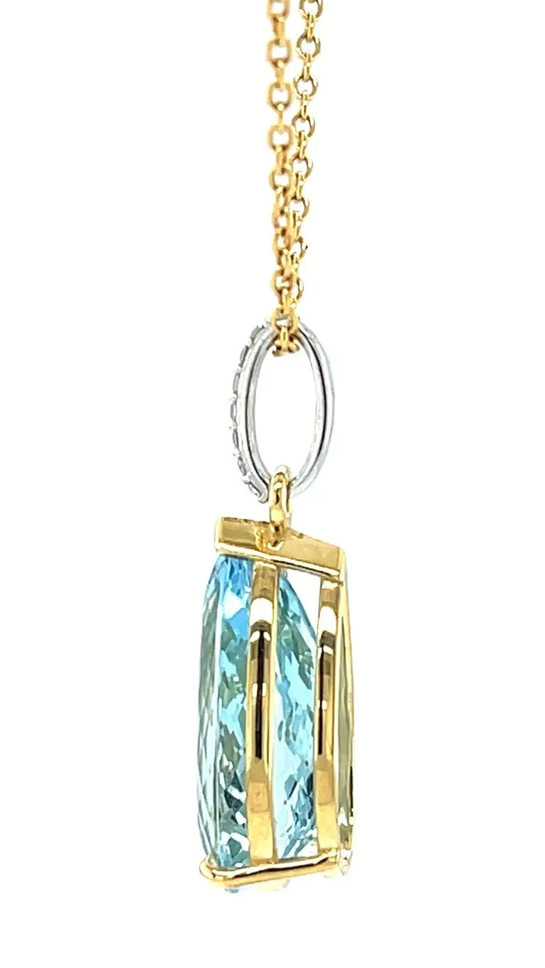 Aquamarine and Diamond Pendant, 8.28 Carat Pear Shape in Yellow and White Gold