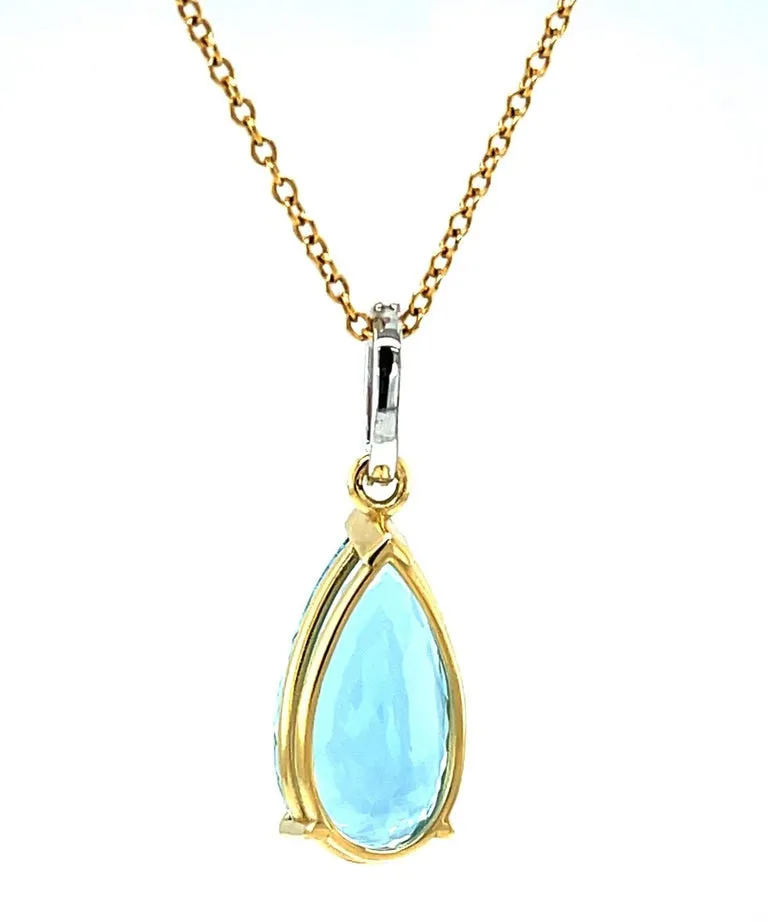 Aquamarine and Diamond Pendant, 8.28 Carat Pear Shape in Yellow and White Gold