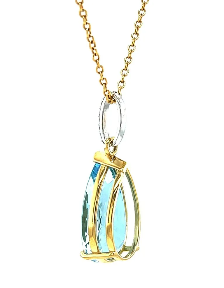 Aquamarine and Diamond Pendant, 8.28 Carat Pear Shape in Yellow and White Gold