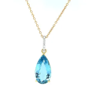 Aquamarine and Diamond Pendant, 8.28 Carat Pear Shape in Yellow and White Gold
