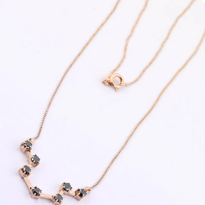 Aquarius Zodiac Sign Pendant, 0.70 Ct Black Diamonds, Certified Diamonds. Amazing Collection