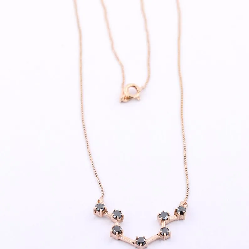 Aquarius Zodiac Sign Pendant, 0.70 Ct Black Diamonds, Certified Diamonds. Amazing Collection
