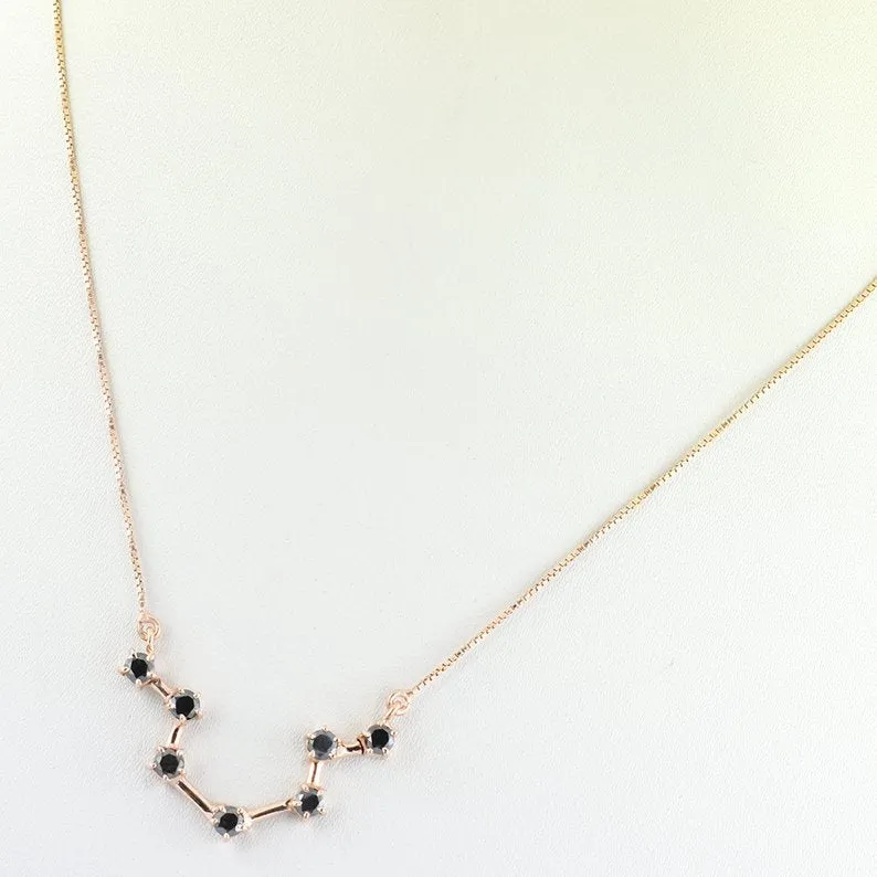 Aquarius Zodiac Sign Pendant, 0.70 Ct Black Diamonds, Certified Diamonds. Amazing Collection