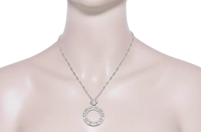 Art Deco Eternal Circle of Love Filigree Pendant Necklace in Sterling Silver