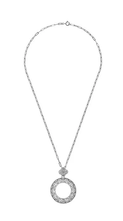 Art Deco Eternal Circle of Love Filigree Pendant Necklace in Sterling Silver