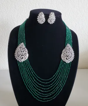 Arthi K and Harini Padige Cz 2 Side Pendant Necklace With Rhodium Plating GR20 Green