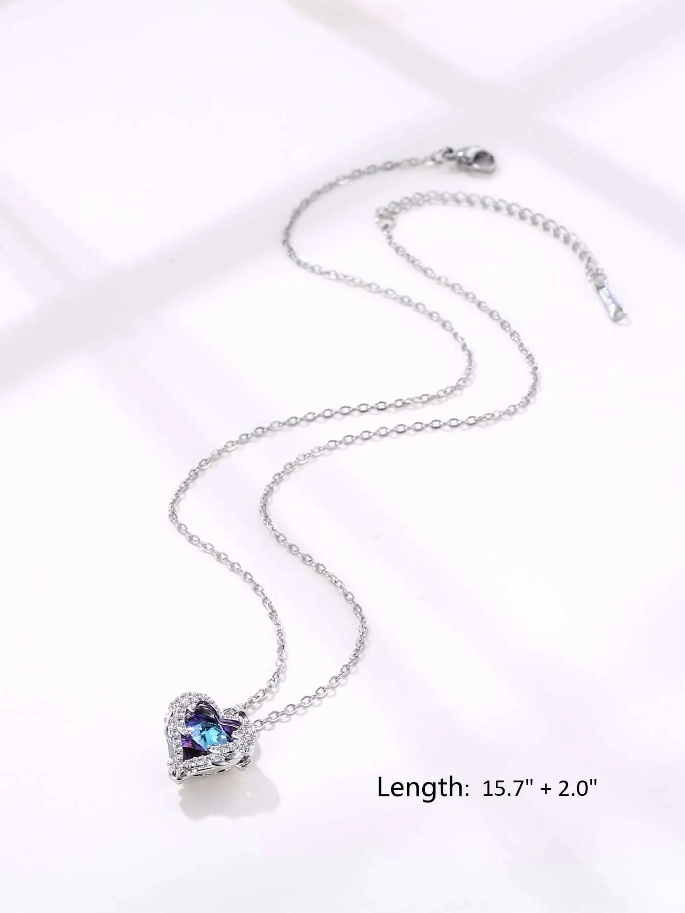 Aurora Borealis Crystal Heart Pendant Necklace, Crystal AB Gem Heart Charm Silver Chain Fashion Necklace