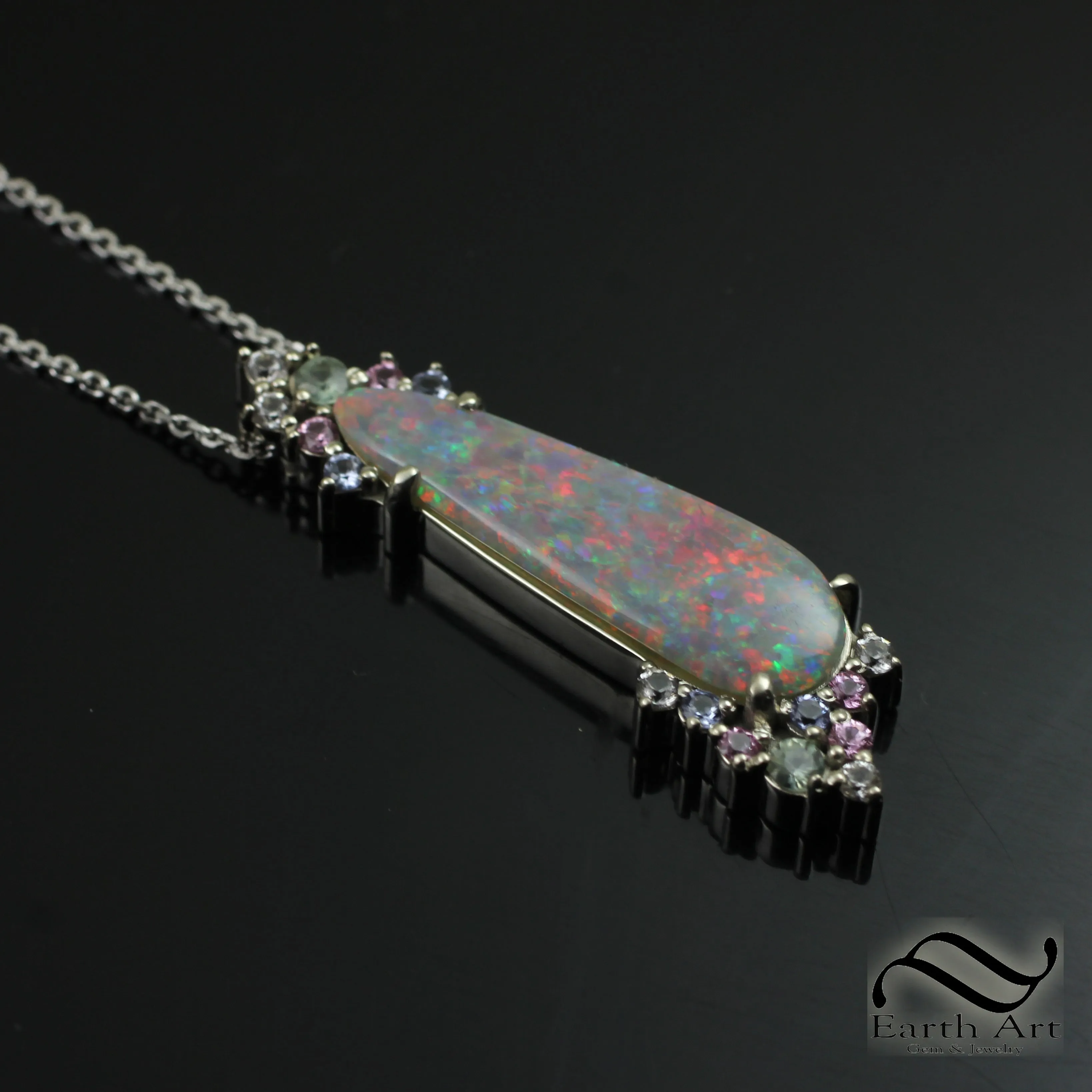 Australian opal Drop Pendant - 14k White gold