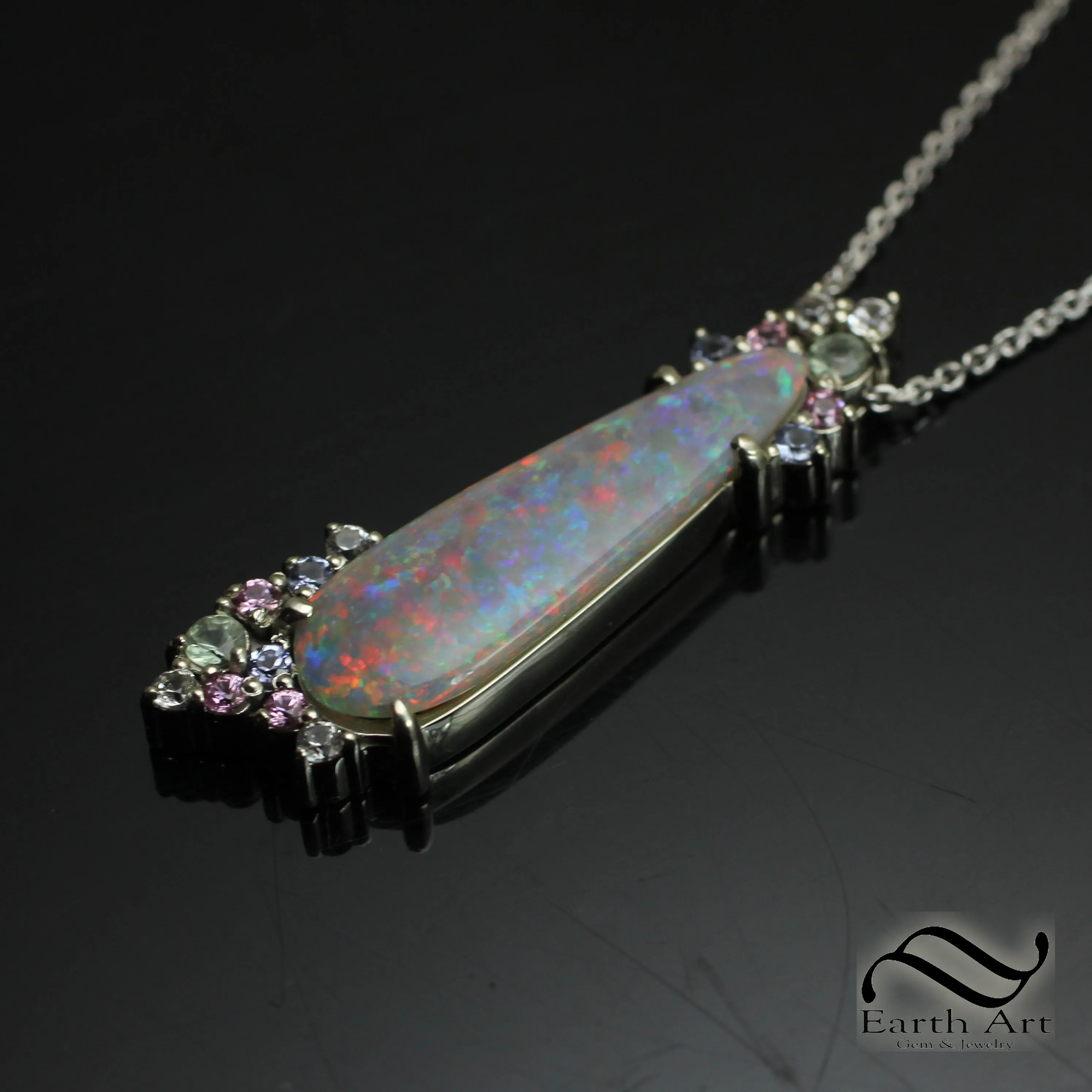 Australian opal Drop Pendant - 14k White gold