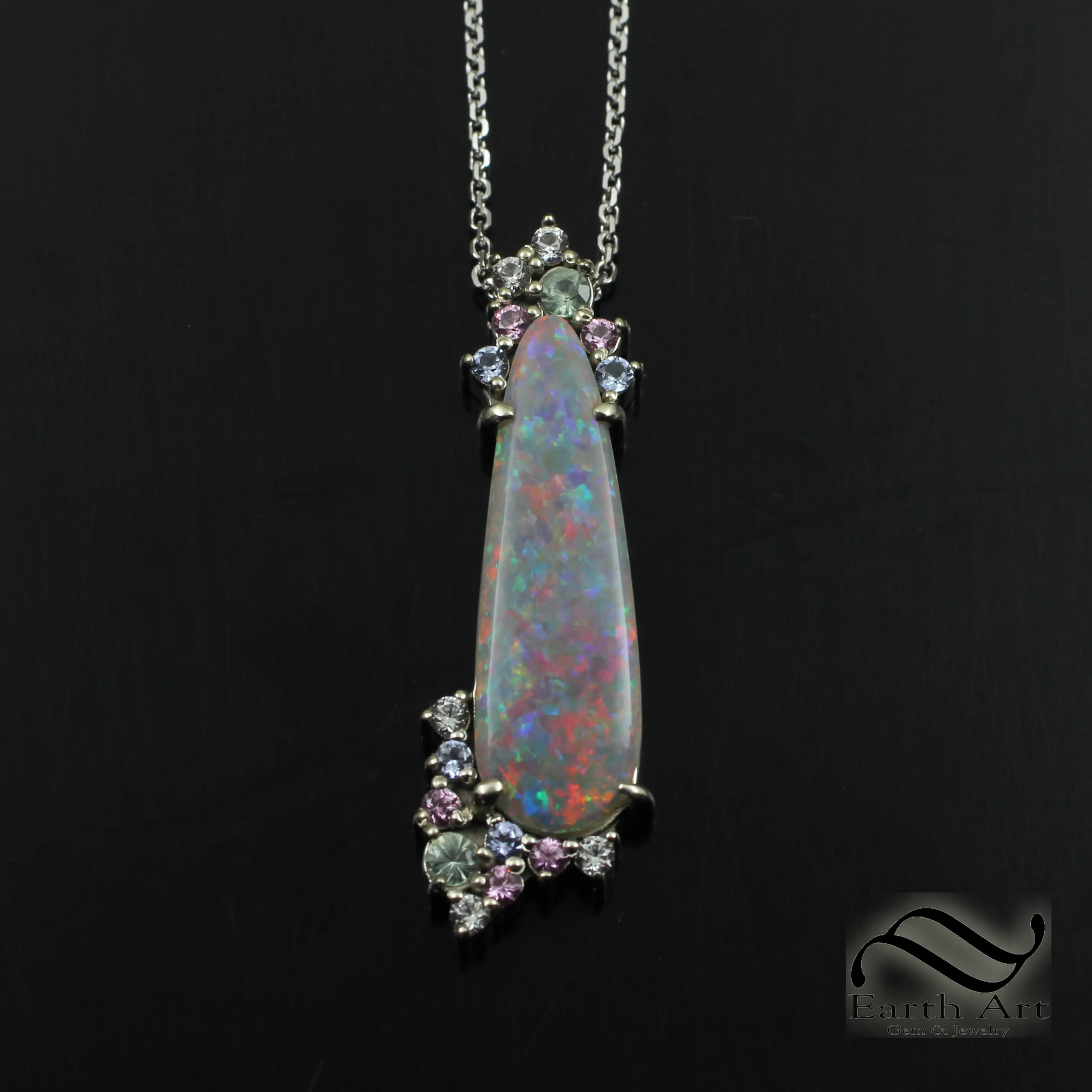 Australian opal Drop Pendant - 14k White gold