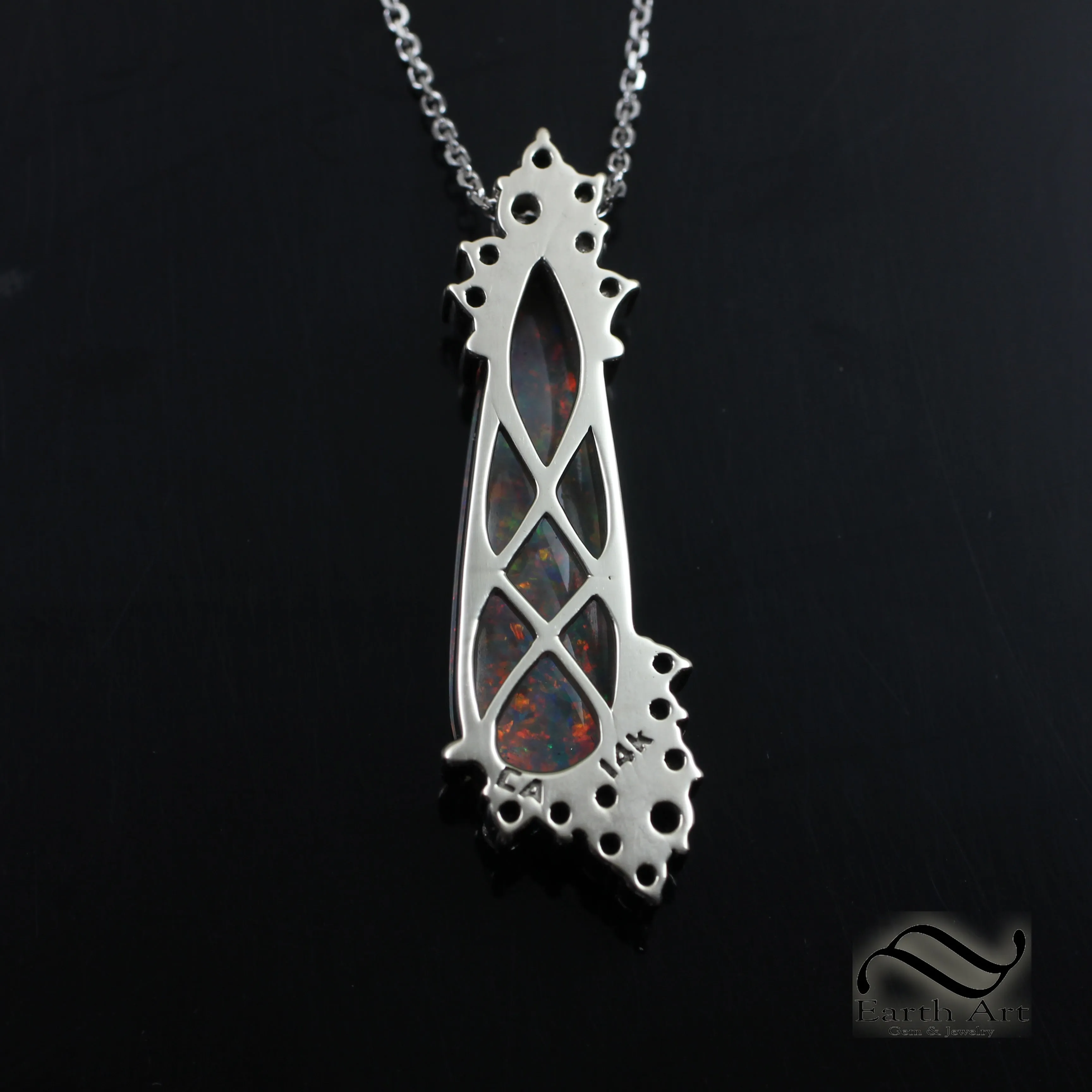 Australian opal Drop Pendant - 14k White gold