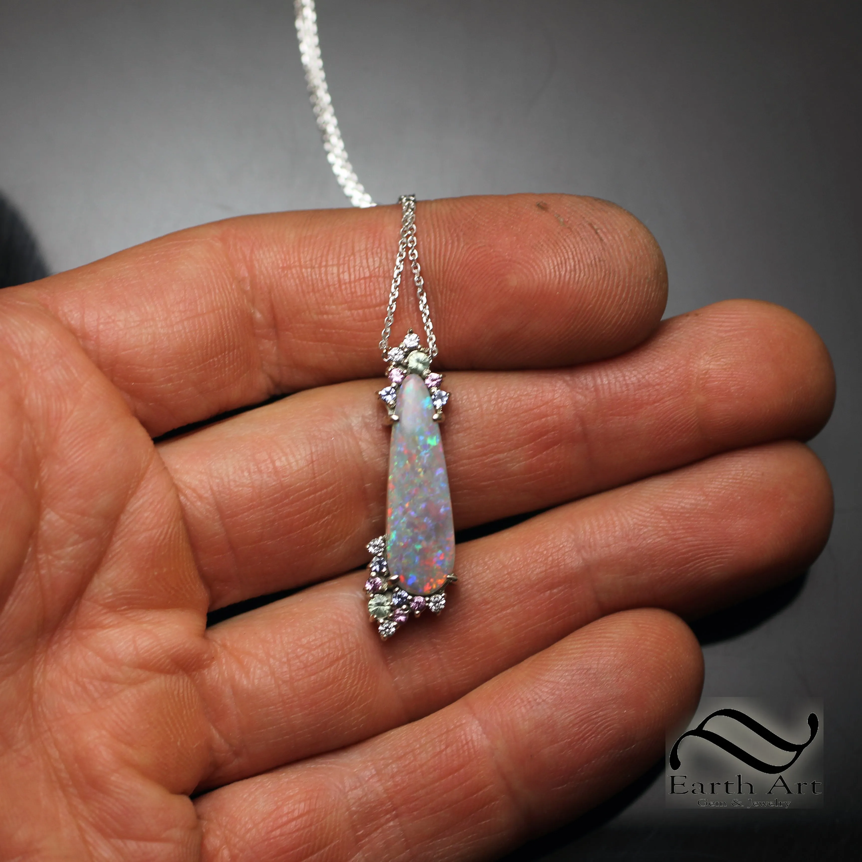 Australian opal Drop Pendant - 14k White gold