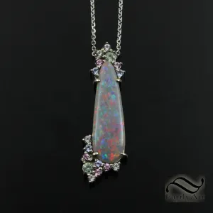 Australian opal Drop Pendant - 14k White gold