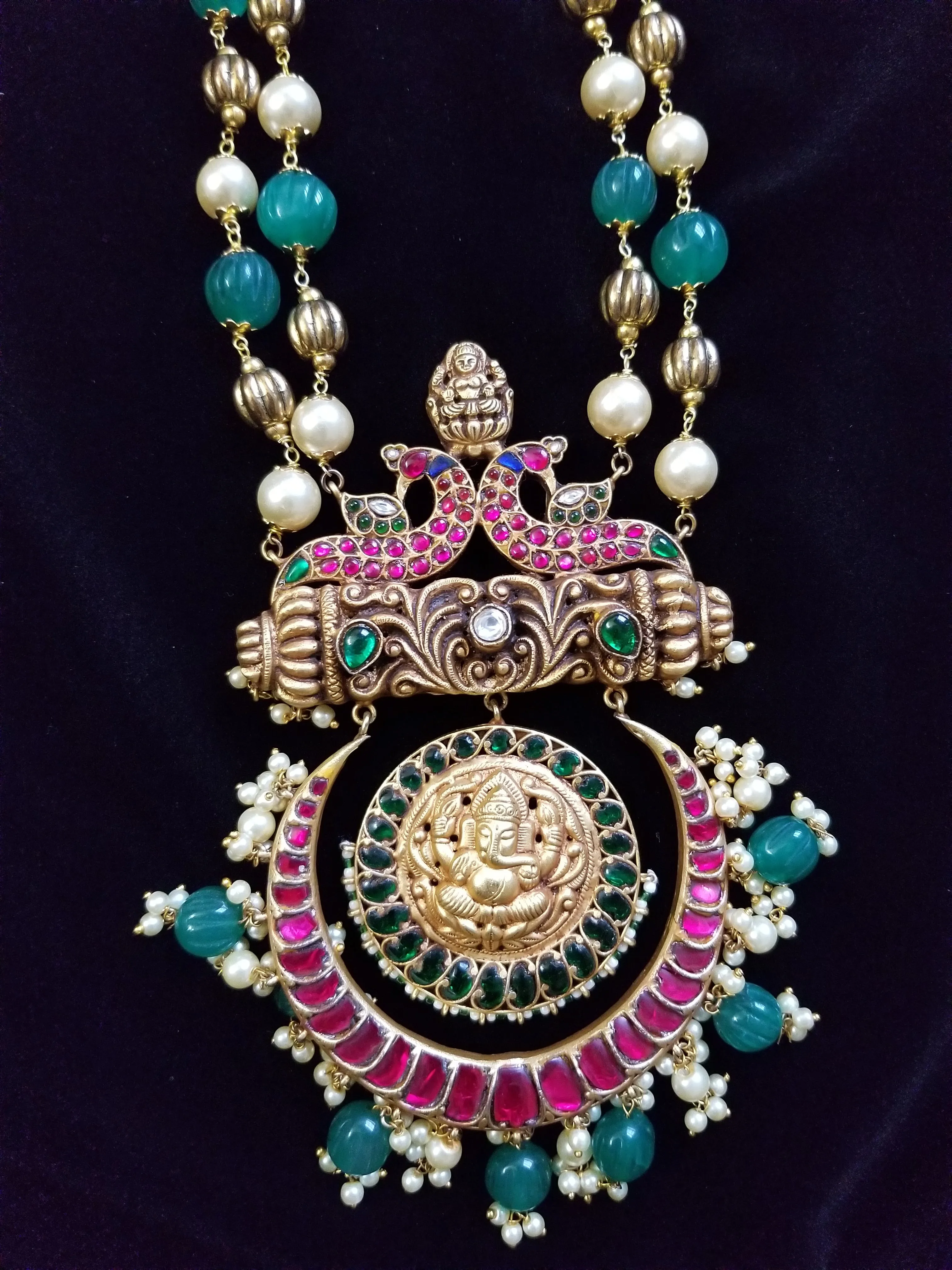 Balance Payment For Tejaswi L  PREORDER(140$) Jadau Kundan Silver Look Alike Ganesha Pendant Maala