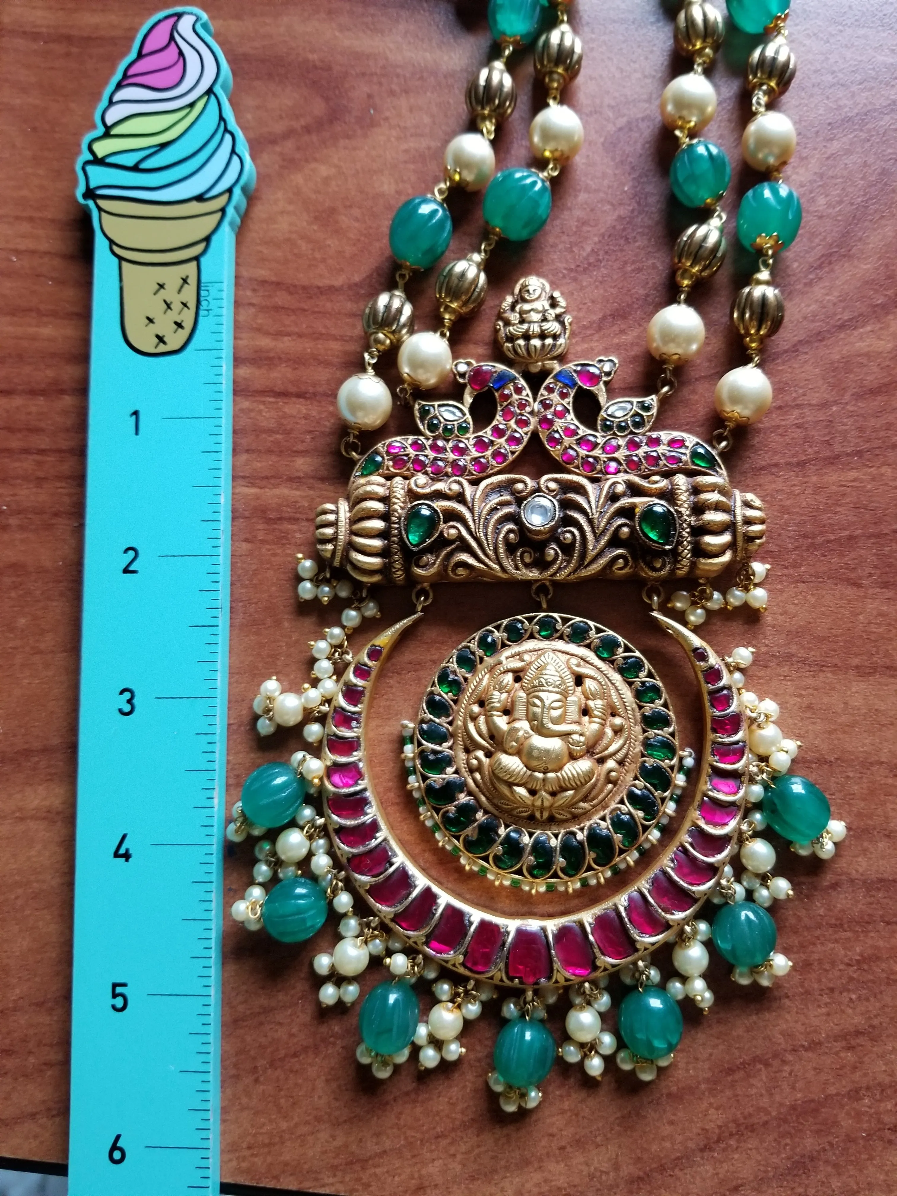 Balance Payment For Tejaswi L  PREORDER(140$) Jadau Kundan Silver Look Alike Ganesha Pendant Maala