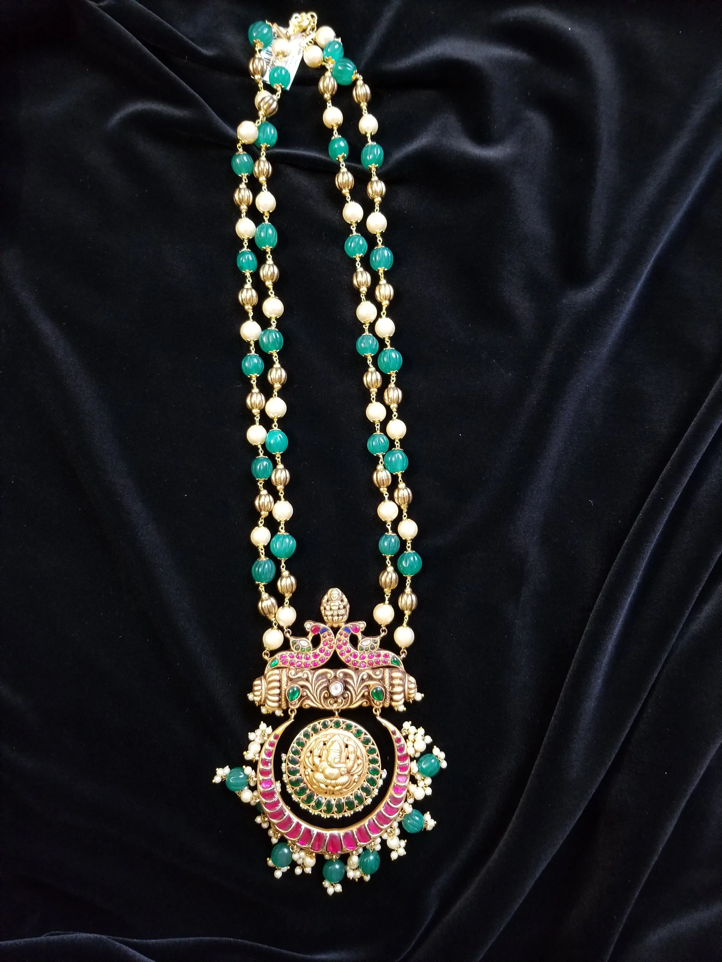 Balance Payment For Tejaswi L  PREORDER(140$) Jadau Kundan Silver Look Alike Ganesha Pendant Maala