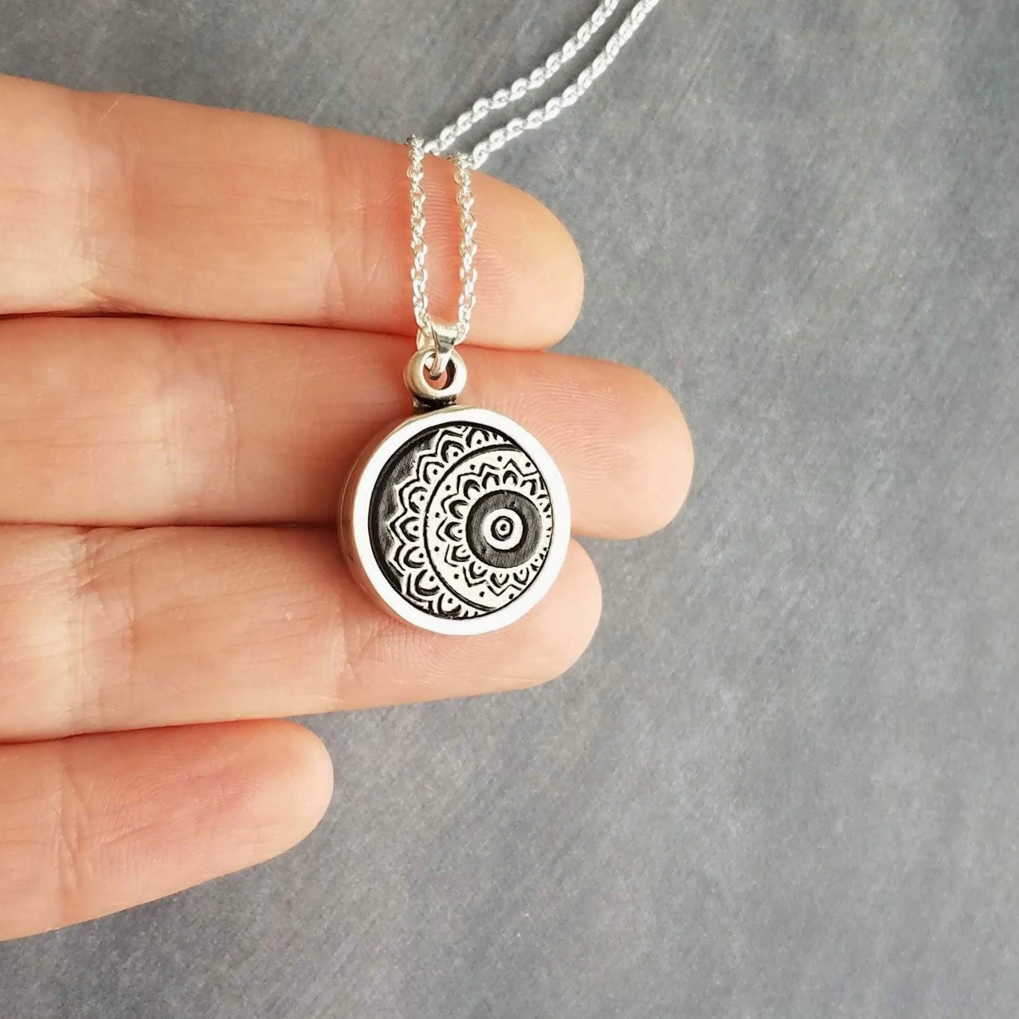 Bare Tree Necklace, navy blue white necklace, tree pendant, silver tree necklace, silver chain, round pendant necklace, autumn midnight tree