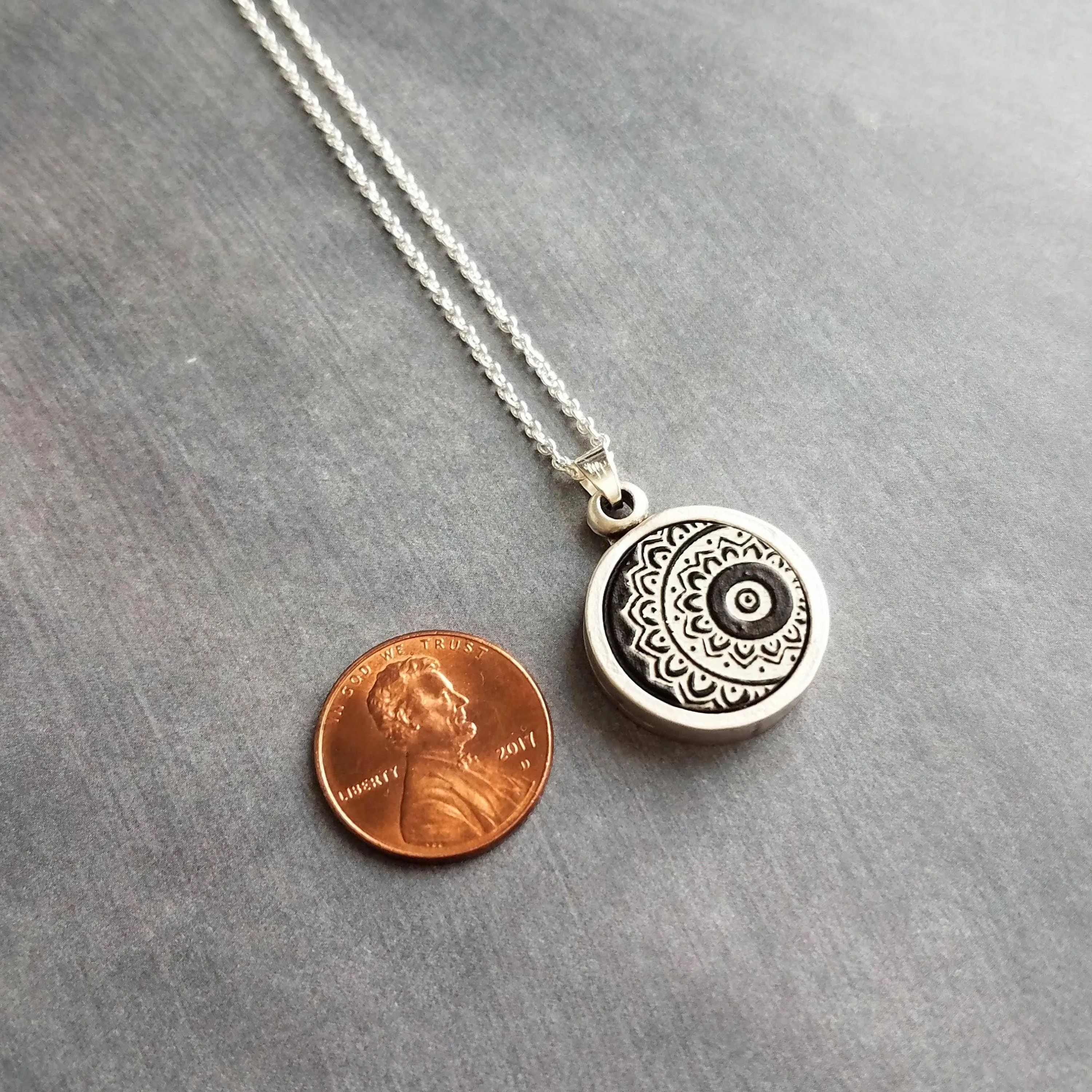Bare Tree Necklace, navy blue white necklace, tree pendant, silver tree necklace, silver chain, round pendant necklace, autumn midnight tree