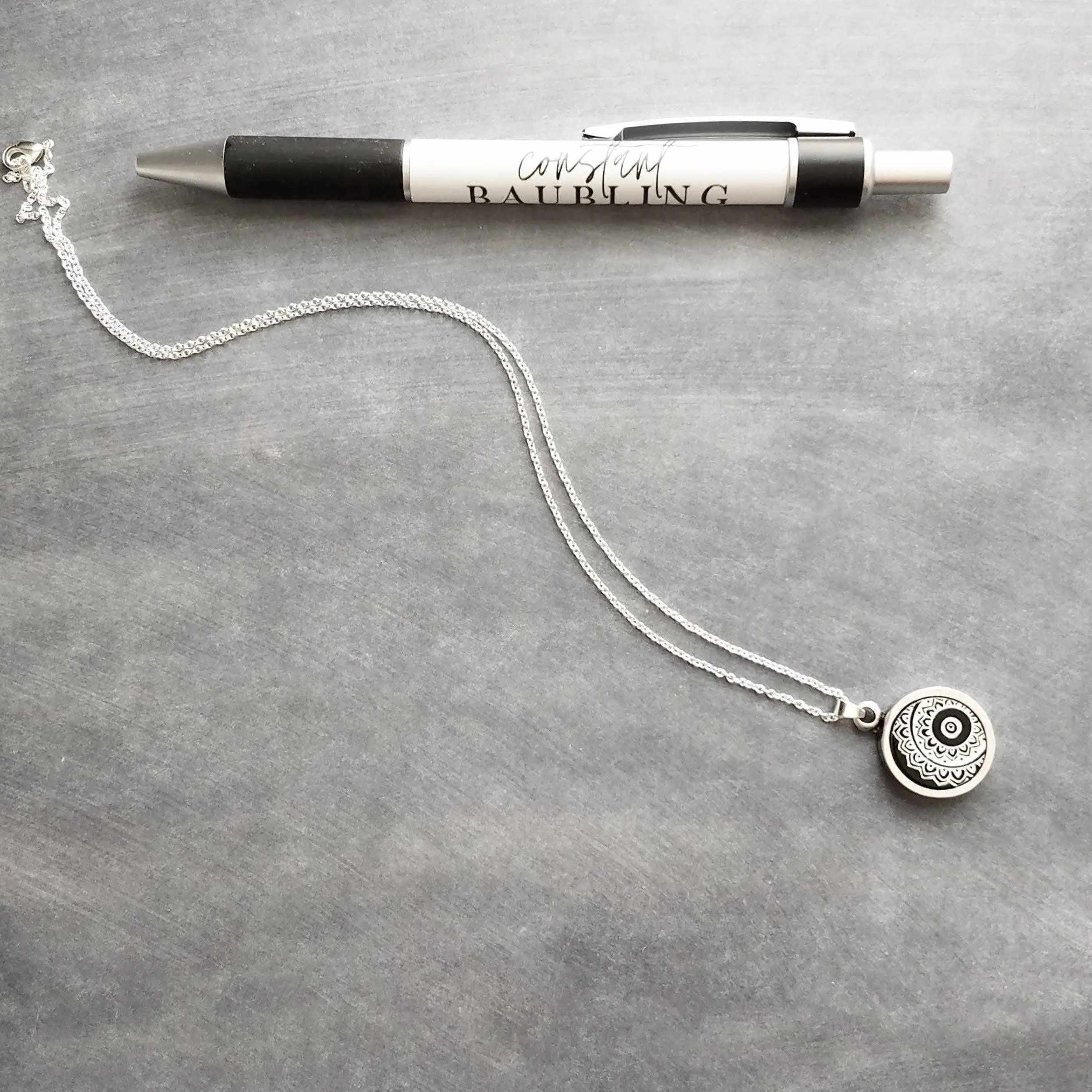 Bare Tree Necklace, navy blue white necklace, tree pendant, silver tree necklace, silver chain, round pendant necklace, autumn midnight tree