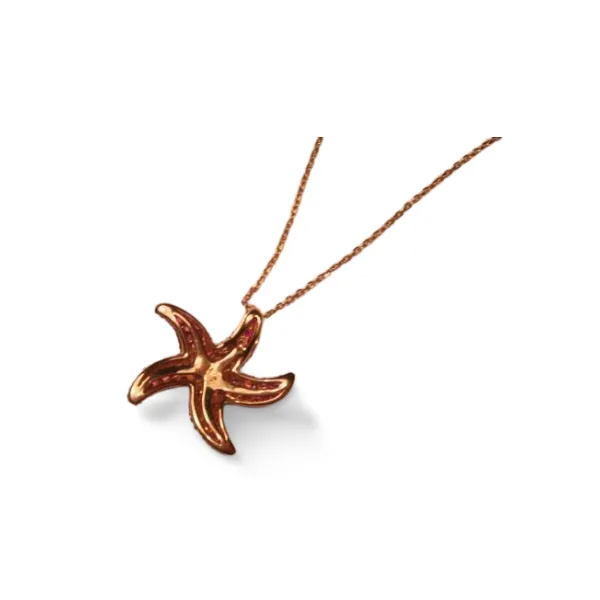 Beautiful 14K Rose Pink Gold Diamond Sapphire Starfish Pendant Necklace