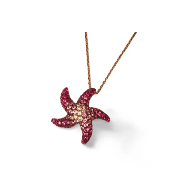 Beautiful 14K Rose Pink Gold Diamond Sapphire Starfish Pendant Necklace